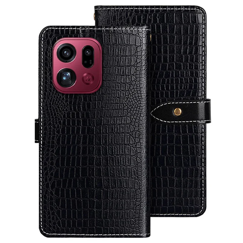 IDEWEI voor Oppo Find X9 Pro 5G hoesje Krokostructuur PU-leer Flip telefoonhoes - Zwart