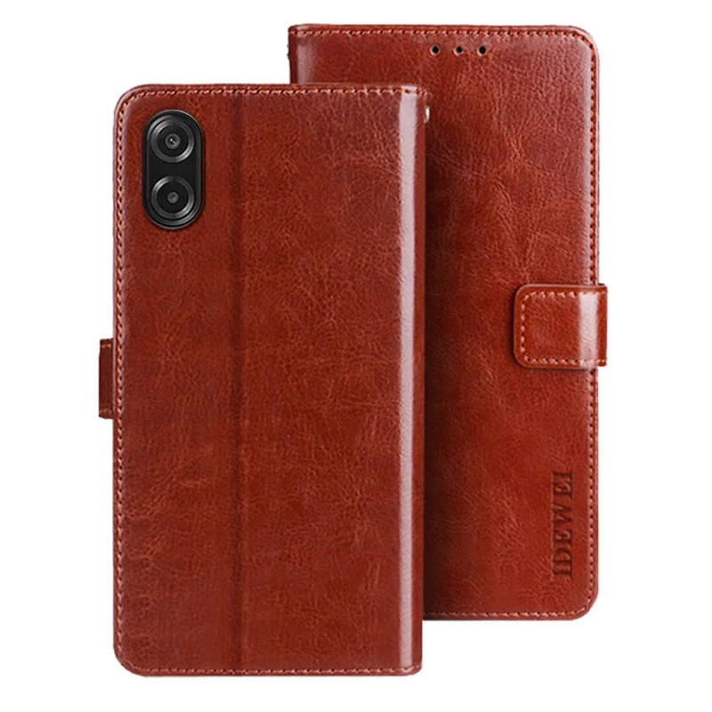 IDEWEI لجهاز Samsung Galaxy A07 4G غطاء واقٍ بتصميم دفتر بملمس جلد الحصان المميز - بني