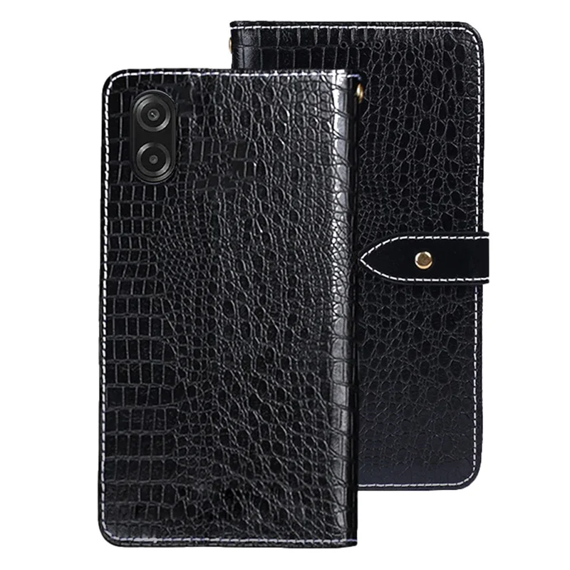 IDEWEI för Samsung Galaxy A07 4G skal med krokodilstruktur, vikbart läderetui - Svart