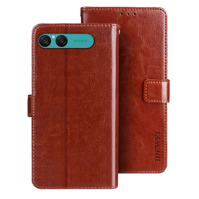 IDEWEI per Sony Xperia 10 VII Custodia con Supporto in Pelle Effetto Cavallo Screpolato - Marrone