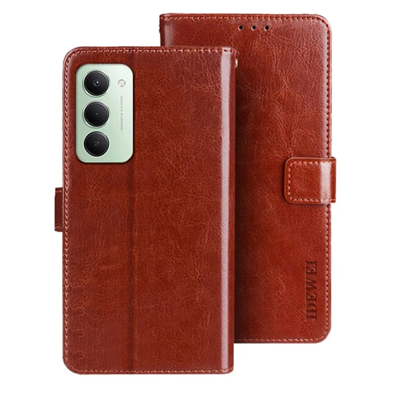 IDEWEI Para Xiaomi Redmi 15 4G (EU) (171 mm) / 15 5G (EU) (171 mm) Capa com Suporte, Capa para Telemóvel em Pele com Textura Cavalo Selvagem - Castanho