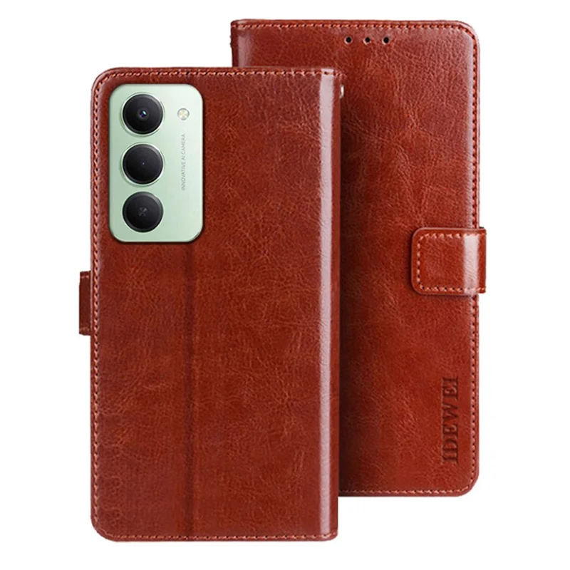 IDEWEI pour Xiaomi Redmi 15 5G (Global) (169 mm) étui support en cuir texturé cheval sauvage - Brun