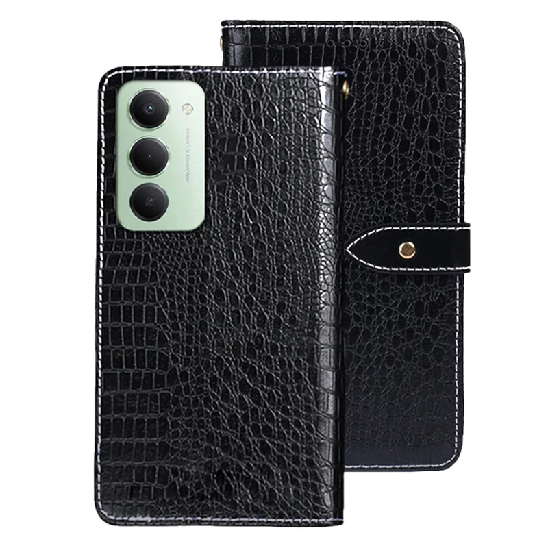 IDEWEI pour Xiaomi Redmi 15 5G (Global) (169 mm) Étui avec Texture Crocodile en Cuir PU Noir - Étui à Rabat