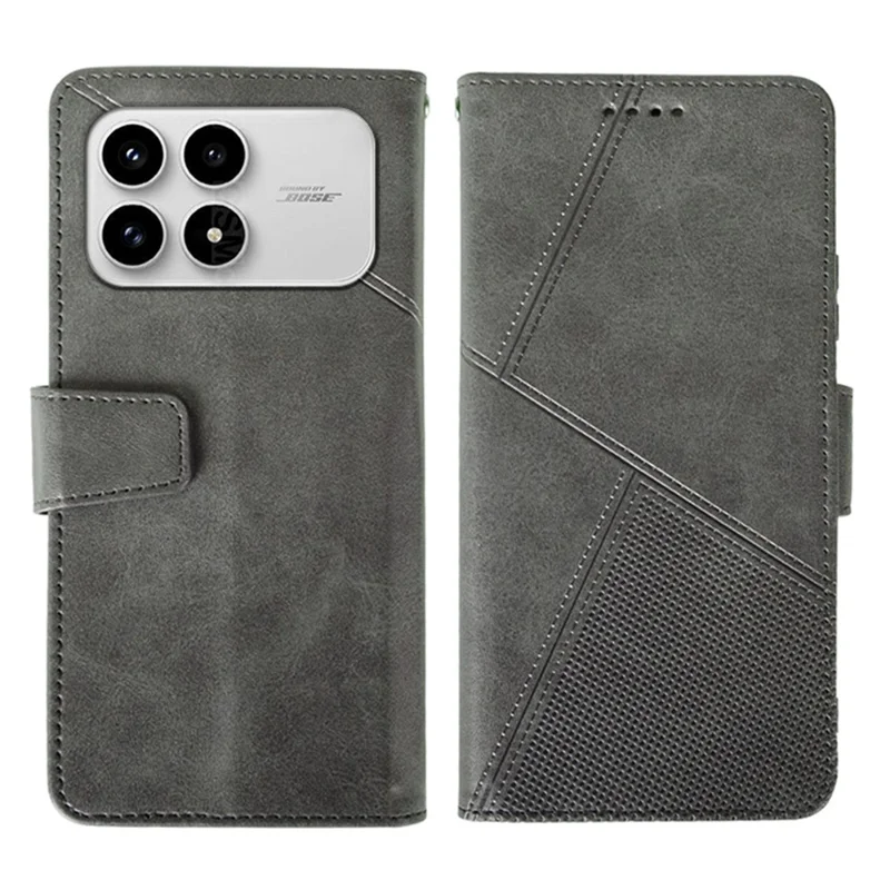 IDEWEI pour Xiaomi Redmi K90 5G / Poco F8 Pro Étui Portefeuille en Cuir avec Support, Texture de Veau - Gris