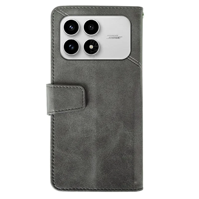IDEWEI pour Xiaomi Redmi K90 5G / Poco F8 Pro Étui Portefeuille en Cuir avec Support, Texture de Veau - Gris