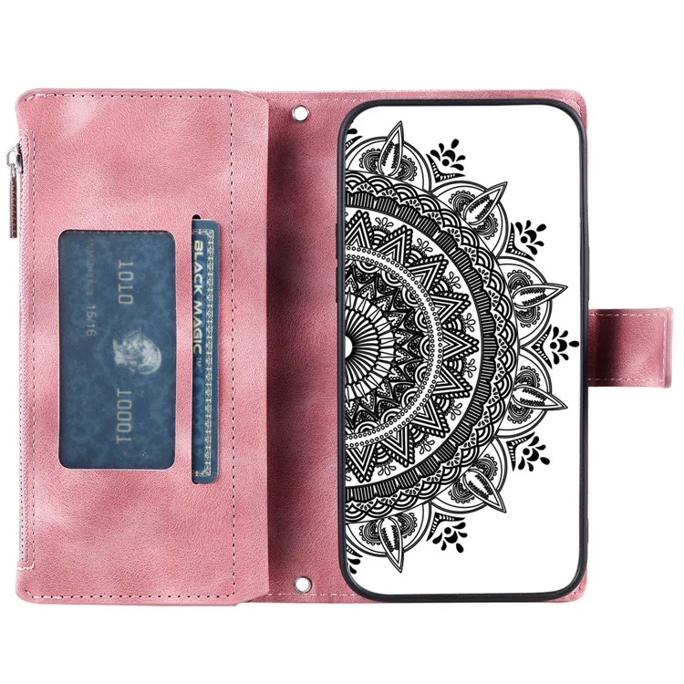 Pour Xiaomi Redmi K40 5G / K40 Pro 5G / K40 Pro + 5G / Poco F3 / mi 11i Anti-fall Mandala Flower Imprimé PU le Cuir de Téléphone de Couverture de Téléphone Avec Plusieurs Emplacements de Cartes Case de Portefeuille de Poche à Fermeture Éclair - or Rose