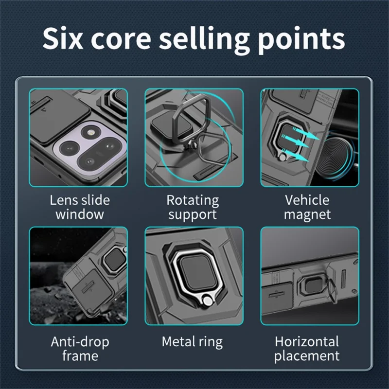 For OnePlus 15 5G Case PC + TPU Kickstand Phone Protector with Lens Cover - Black