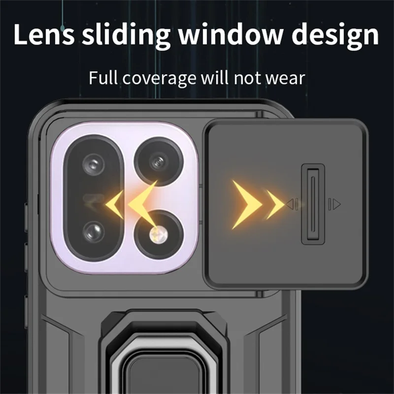 For OnePlus 15 5G Case PC + TPU Kickstand Phone Protector with Lens Cover - Black