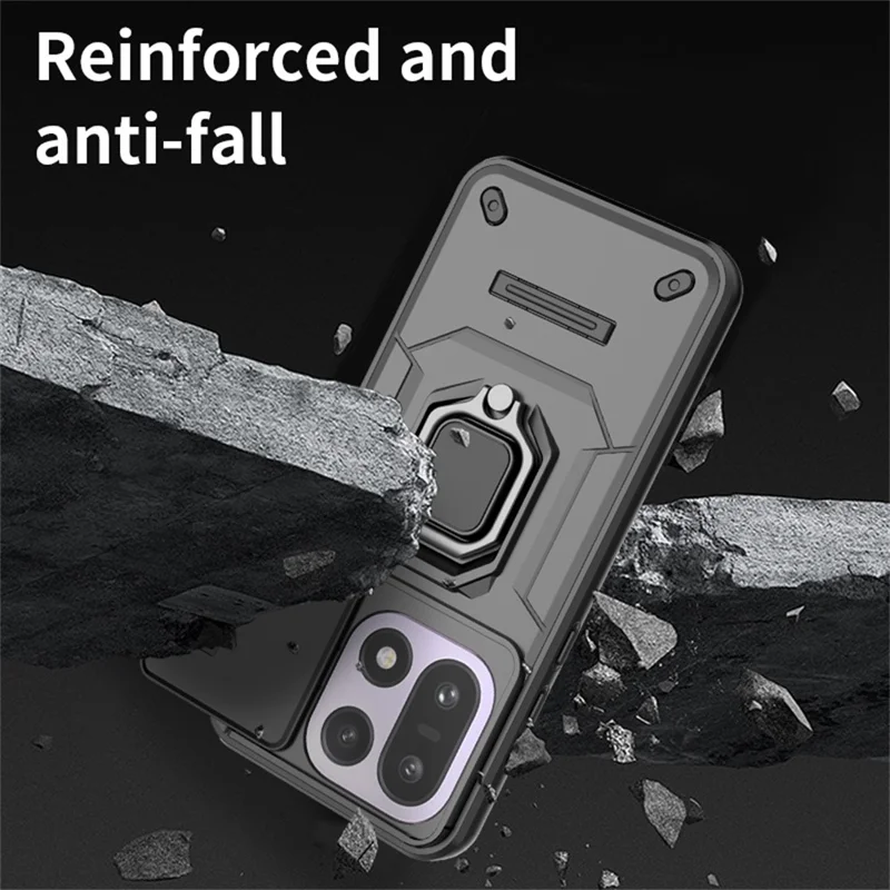 For OnePlus 15 5G Case PC + TPU Kickstand Phone Protector with Lens Cover - Black