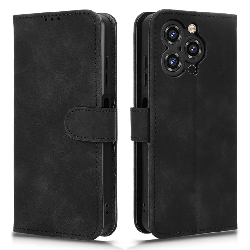 Futerał skórzany z funkcją podpórki i portfelem przeciwupadkowy z wrażeniem dotyku skóry do Oukitel C3 - Czarny