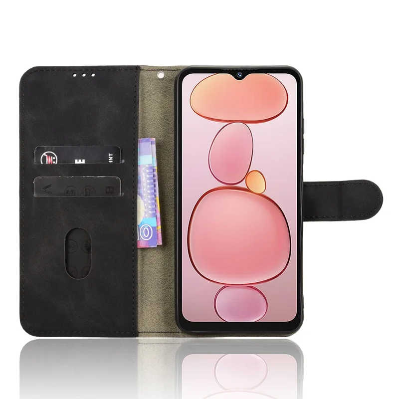 Futerał skórzany z funkcją podpórki i portfelem przeciwupadkowy z wrażeniem dotyku skóry do Oukitel C3 - Czarny