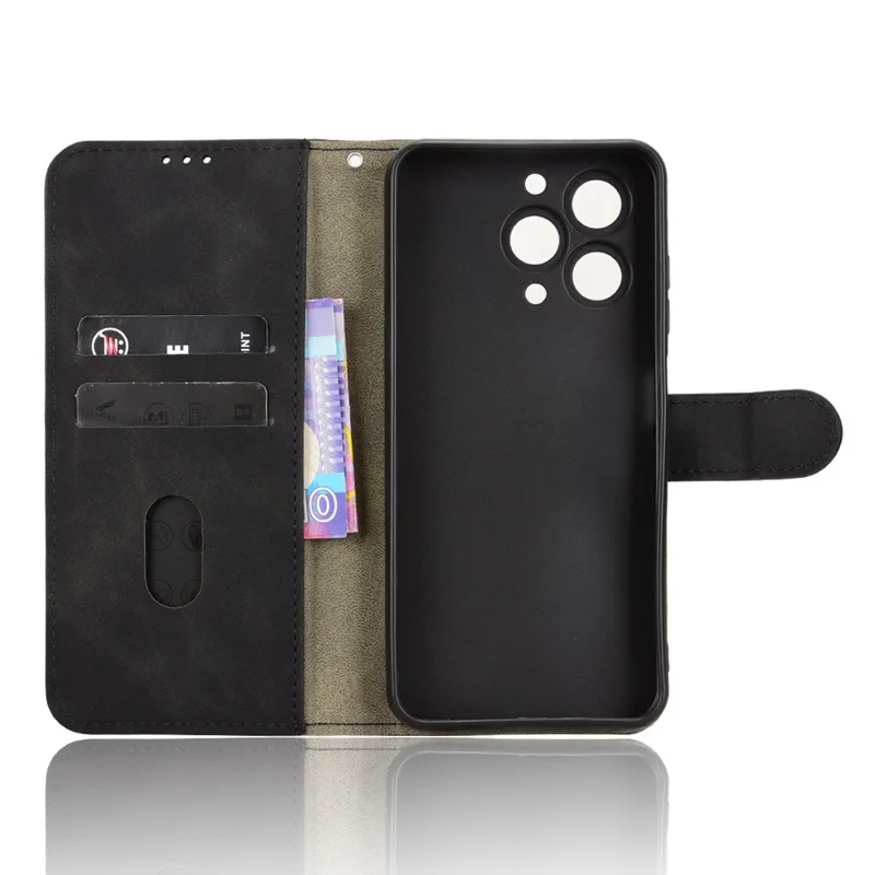 Futerał skórzany z funkcją podpórki i portfelem przeciwupadkowy z wrażeniem dotyku skóry do Oukitel C3 - Czarny