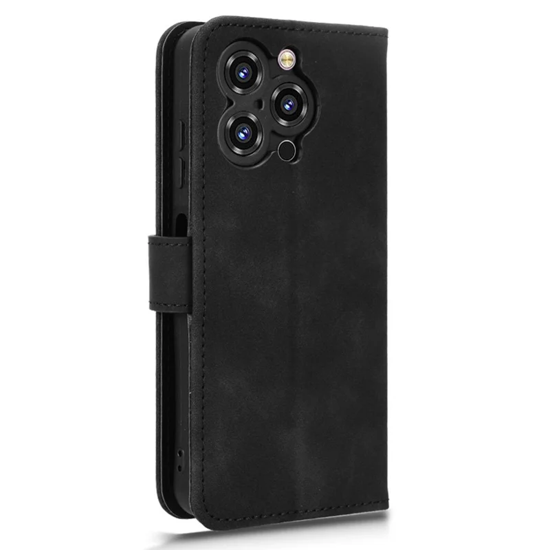 Futerał skórzany z funkcją podpórki i portfelem przeciwupadkowy z wrażeniem dotyku skóry do Oukitel C3 - Czarny