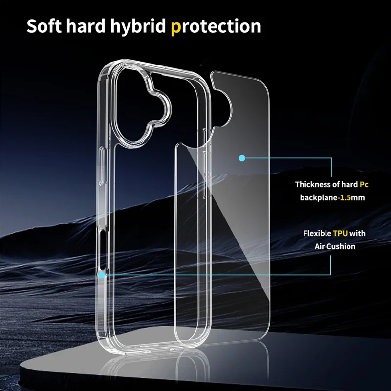 Compra em Volume para Capa iPhone 16 1,5 mm TPU PC Antiarranhões à Prova de Choque - Transparente
