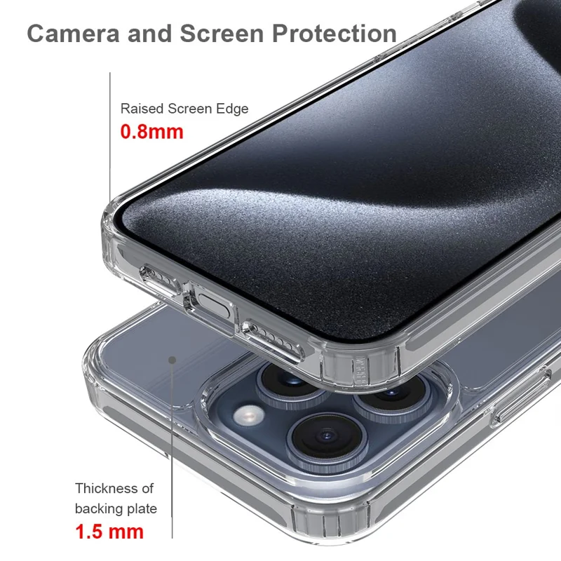 Bulk Purchasing For iPhone 15 Pro Max Case 1.5mm TPU PC Anti Scratch Shockproof Phone Cover - Transparent
