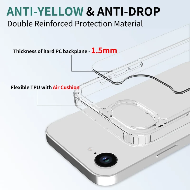 Groothandel voor iPhone 16e hoes 1,5 mm TPU PC anti-kras stootvaste telefoonhoes - transparant