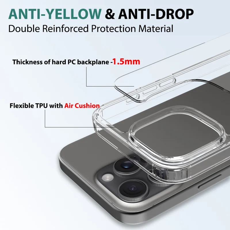 Compra em Volume para Capa iPhone 16 Pro 1,5 mm TPU PC Antiarranhões à Prova de Choque - Transparente