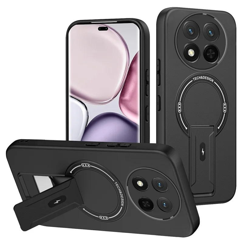 Skin Touch Kickstand Case for Honor X60 Pro 5G  /  X9c 5G  /  Magic7 Lite 5G PC + TPU Phone Cover Support Magnetic Car Mount - Black