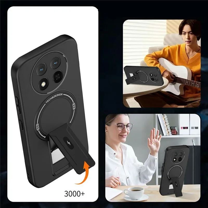 Skin Touch Kickstand Case for Honor X60 Pro 5G  /  X9c 5G  /  Magic7 Lite 5G PC + TPU Phone Cover Support Magnetic Car Mount - Black