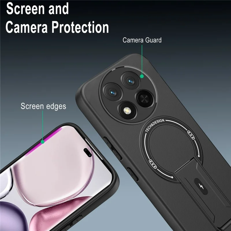 Skin Touch Kickstand Case for Honor X60 Pro 5G  /  X9c 5G  /  Magic7 Lite 5G PC + TPU Phone Cover Support Magnetic Car Mount - Black