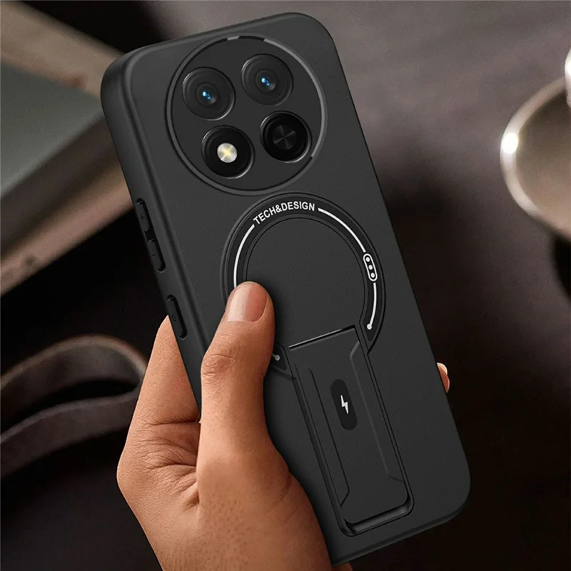 Skin Touch Kickstand Case for Honor X60 Pro 5G  /  X9c 5G  /  Magic7 Lite 5G PC + TPU Phone Cover Support Magnetic Car Mount - Black