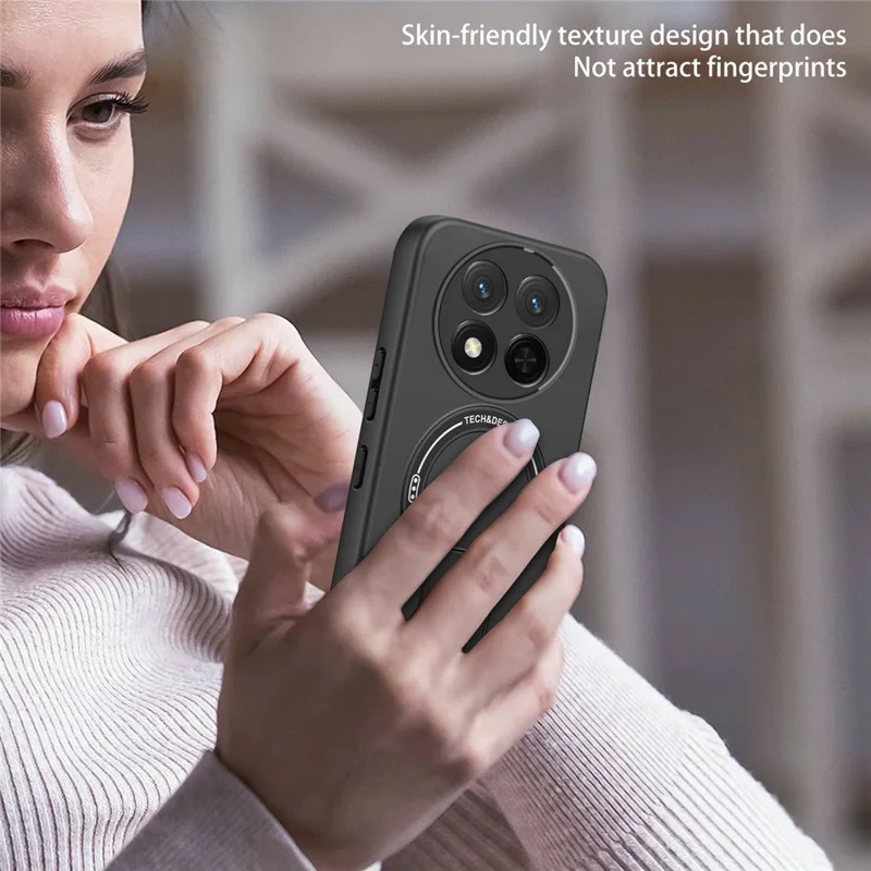 Skin Touch Kickstand Case for Honor X60 Pro 5G  /  X9c 5G  /  Magic7 Lite 5G PC + TPU Phone Cover Support Magnetic Car Mount - Black