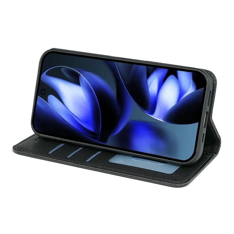 Étui portefeuille pour Google Pixel 9a - Motif imprimé en damier, housse rabattable en cuir avec dragonne - Noir