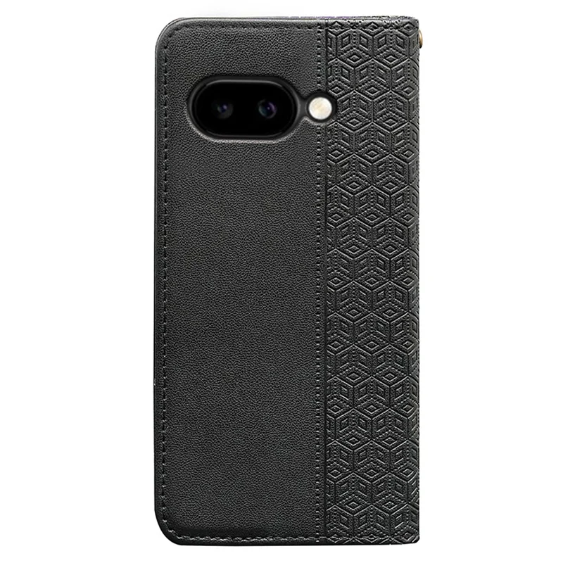 Étui portefeuille pour Google Pixel 9a - Motif imprimé en damier, housse rabattable en cuir avec dragonne - Noir