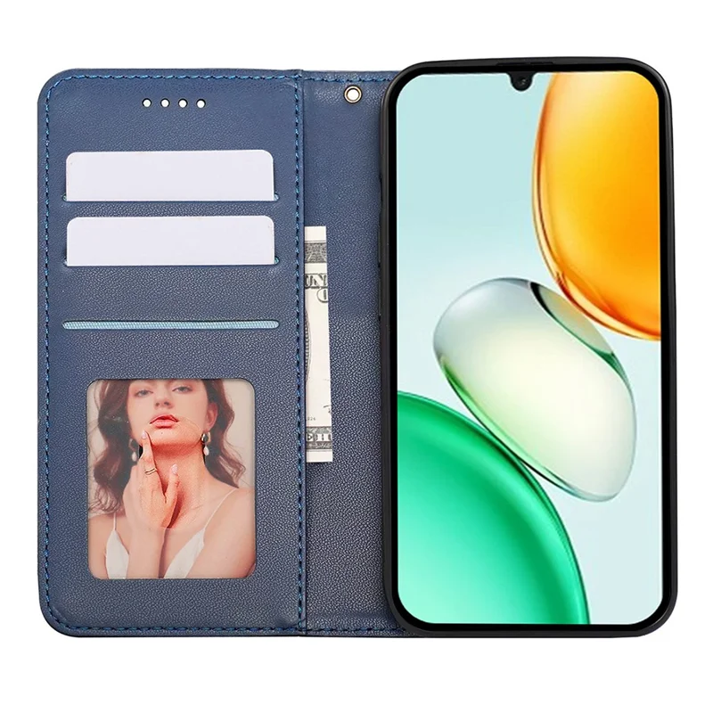 Futerał portfelowy z siatką do Honor Play10 4G (Global) z paskiem na rękę, skórzana nakładka w kolorze niebieskim