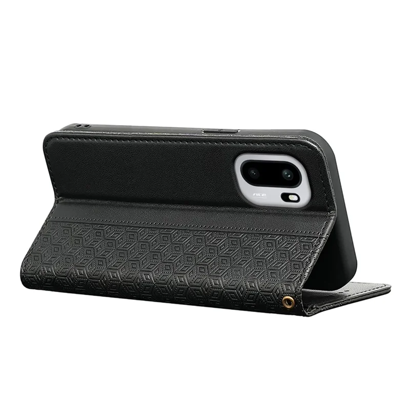 For OnePlus 15R 5G / Ace 6T 5G / Ace 6 5G Wallet Phone Case Checkered Pattern Imprint Leather Flip Cover with Wrist Strap - Black