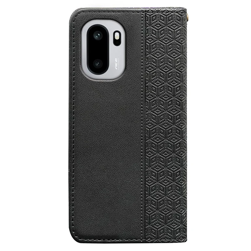 For OnePlus 15R 5G / Ace 6T 5G / Ace 6 5G Wallet Phone Case Checkered Pattern Imprint Leather Flip Cover with Wrist Strap - Black