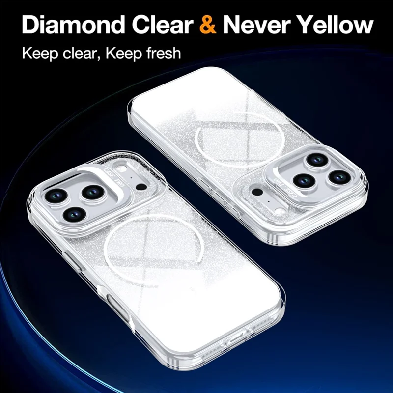 Coque magnétique pour iPhone 17 Pro, coque transparente dégradée avec paillettes, résistante aux chocs, en TPU et PC, compatible MagSafe - Blanc