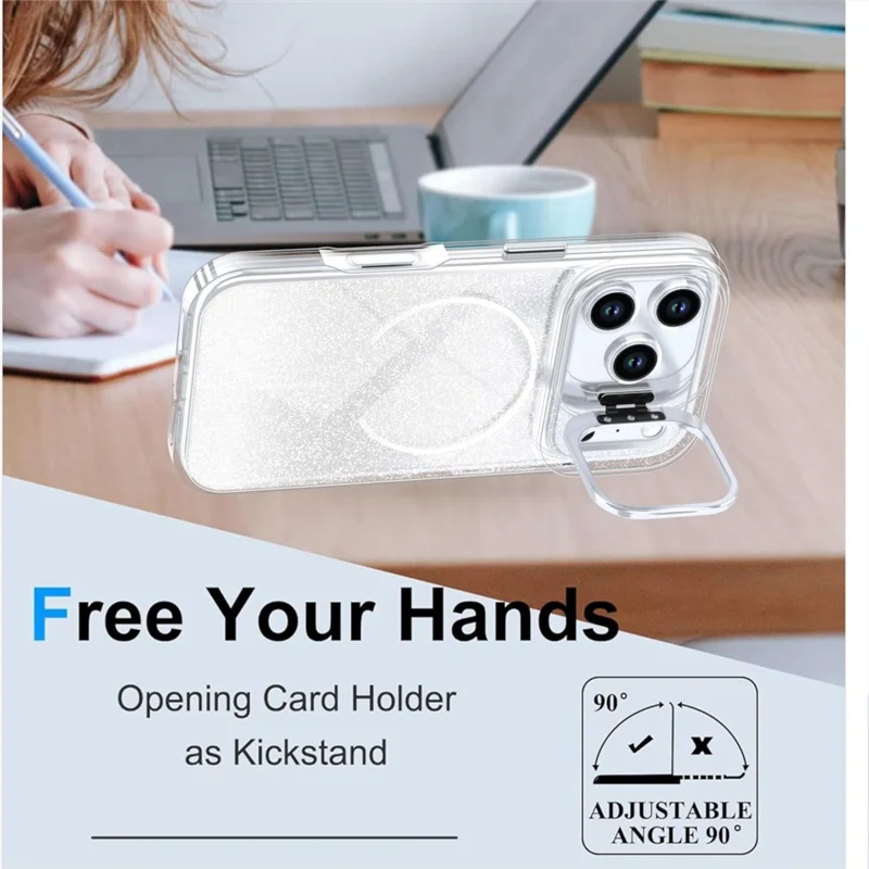 Coque magnétique pour iPhone 17 Pro, coque transparente dégradée avec paillettes, résistante aux chocs, en TPU et PC, compatible MagSafe - Blanc