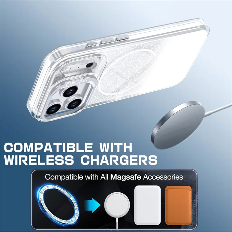 Coque pour iPhone 17 Pro Max avec anneau compatible MagSafe, design brillant dégradé et pailleté, protection antidéflagration - Blanc