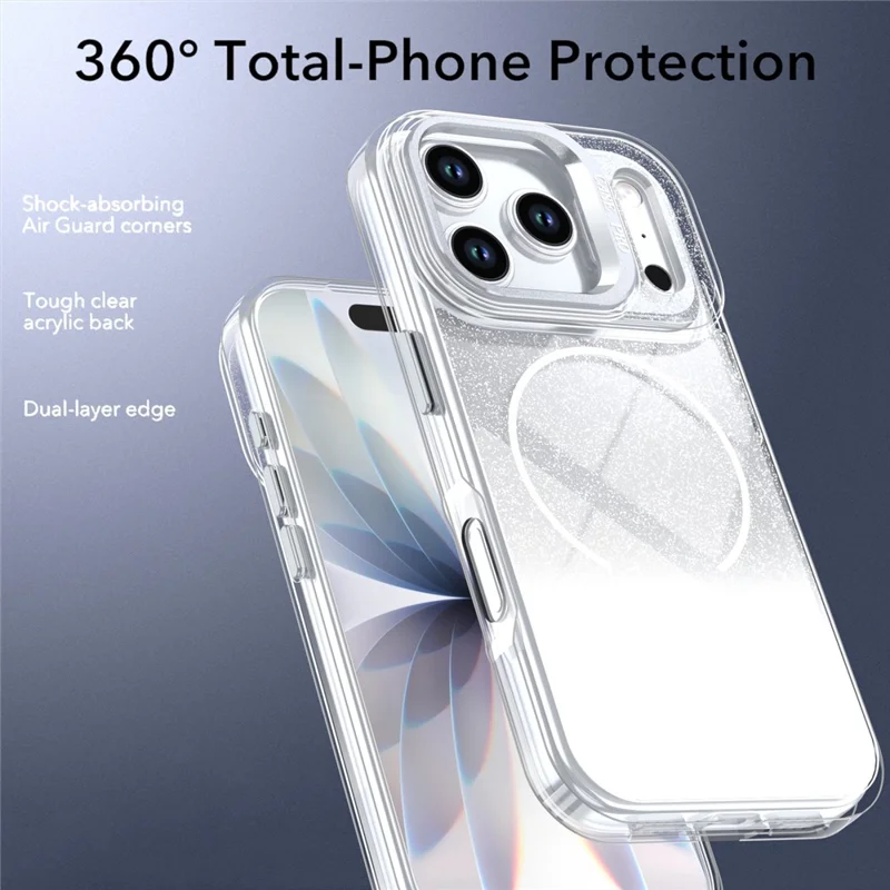 Coque pour iPhone 17 Pro Max avec anneau compatible MagSafe, design brillant dégradé et pailleté, protection antidéflagration - Blanc