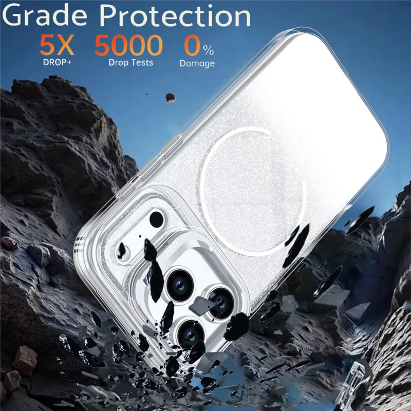 Coque pour iPhone 17 Pro Max avec anneau compatible MagSafe, design brillant dégradé et pailleté, protection antidéflagration - Blanc