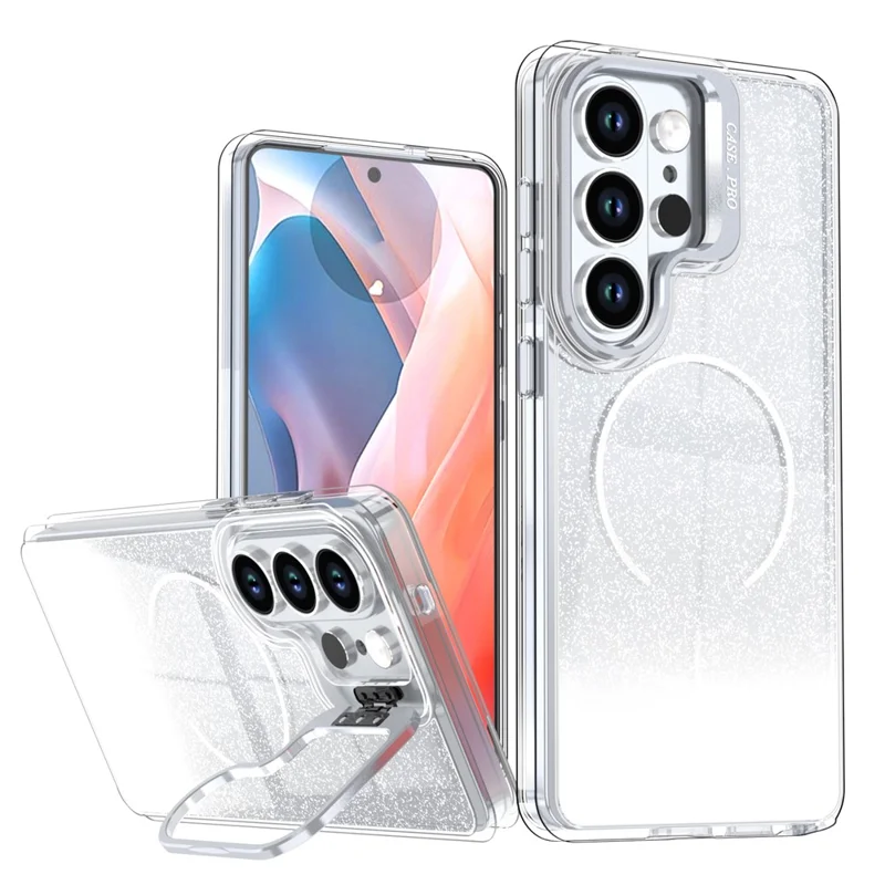 For Samsung Galaxy S26 Ultra Case Magnetic Case Gradient Glitter Shockproof TPU PC Phone Cover - White