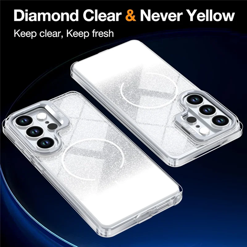For Samsung Galaxy S26 Ultra Case Magnetic Case Gradient Glitter Shockproof TPU PC Phone Cover - White