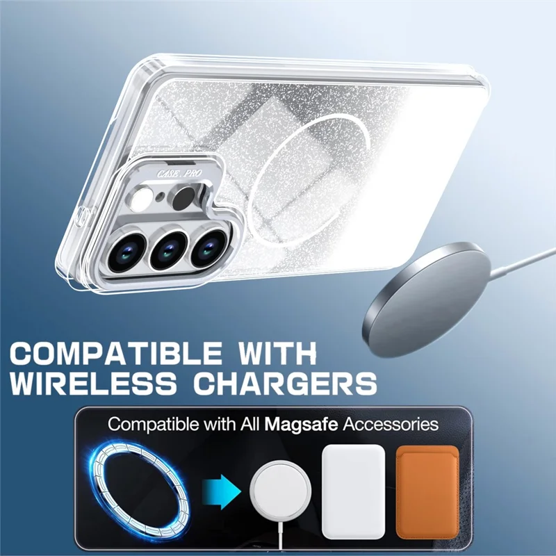 For Samsung Galaxy S26 Ultra Case Magnetic Case Gradient Glitter Shockproof TPU PC Phone Cover - White