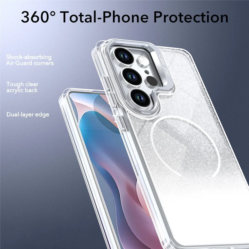 For Samsung Galaxy S26 Ultra Case Magnetic Case Gradient Glitter Shockproof TPU PC Phone Cover - White