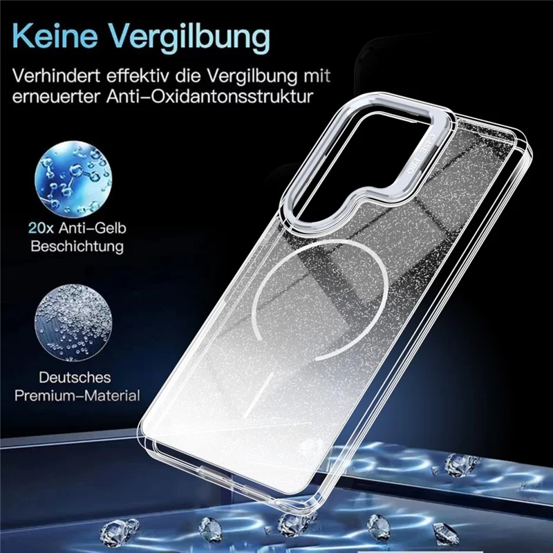 For Samsung Galaxy S26 Ultra Case Magnetic Case Gradient Glitter Shockproof TPU PC Phone Cover - White