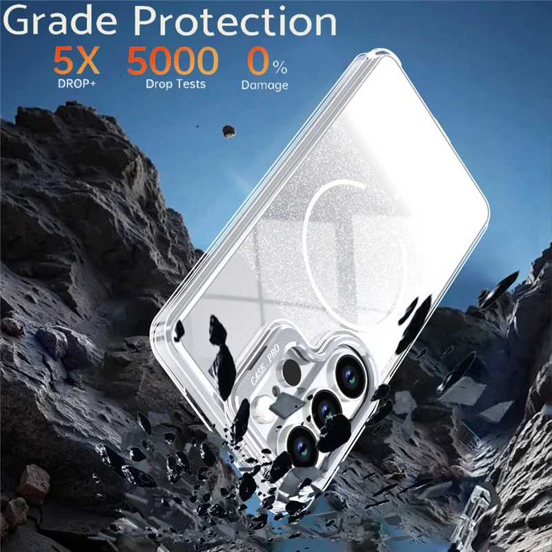 For Samsung Galaxy S26 Ultra Case Magnetic Case Gradient Glitter Shockproof TPU PC Phone Cover - White