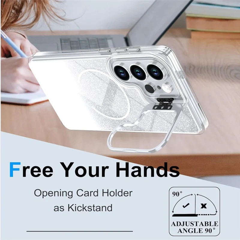 For Samsung Galaxy S26 Ultra Case Magnetic Case Gradient Glitter Shockproof TPU PC Phone Cover - White