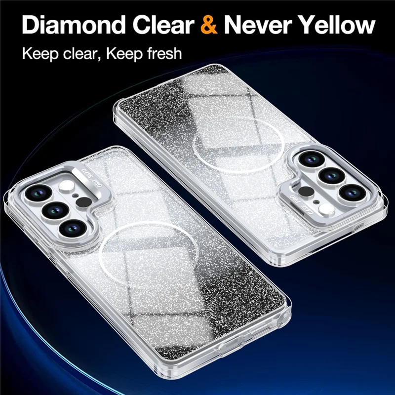 For Samsung Galaxy S26 Ultra Case Magnetic Case Gradient Glitter Shockproof TPU PC Phone Cover - Black