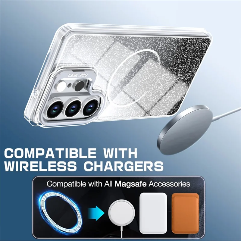 For Samsung Galaxy S26 Ultra Case Magnetic Case Gradient Glitter Shockproof TPU PC Phone Cover - Black
