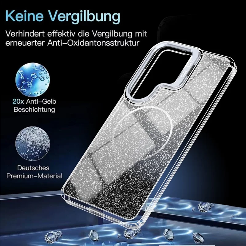 For Samsung Galaxy S26 Ultra Case Magnetic Case Gradient Glitter Shockproof TPU PC Phone Cover - Black