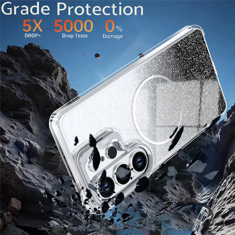 For Samsung Galaxy S26 Ultra Case Magnetic Case Gradient Glitter Shockproof TPU PC Phone Cover - Black