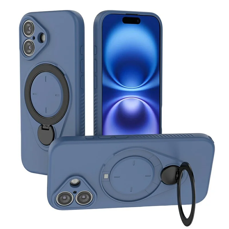 غطاء مغناطيسي لهاتف iPhone 16 بحامل قابل للدوران وغطاء من مادة TPU وPC - أزرق