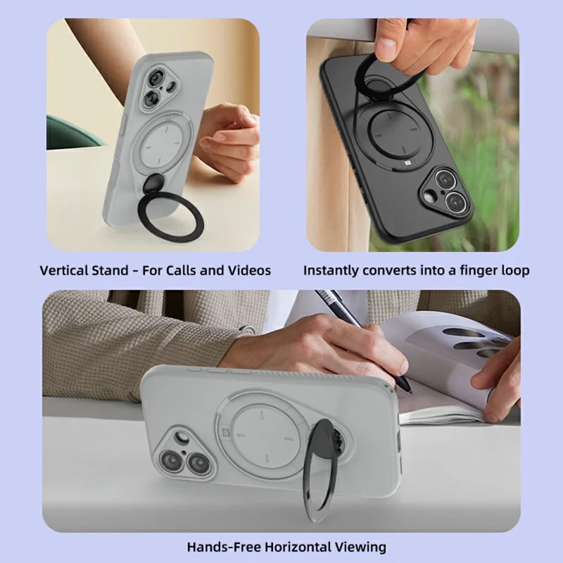 غطاء مغناطيسي لهاتف iPhone 16 بحامل قابل للدوران وغطاء من مادة TPU وPC - أزرق