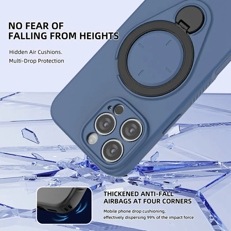 For iPhone 16 Pro Magnetic Case Rotating Kickstand TPU PC Phone Cover Compatible with MagSafe - Blue